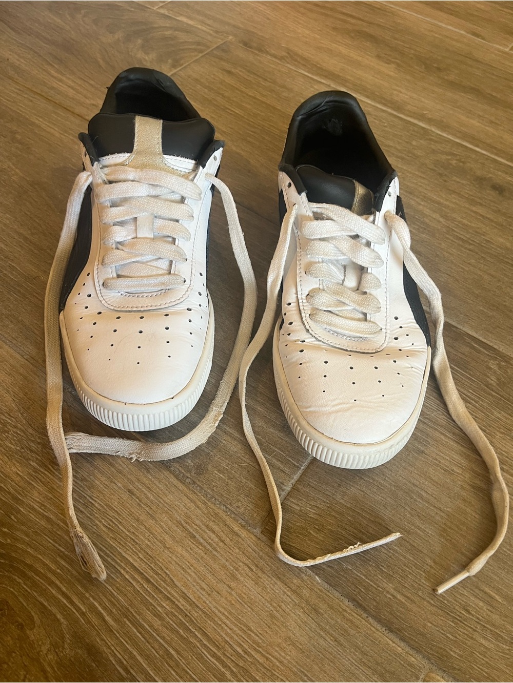 Puma Kids White and Black Lace-Up Sneakers
